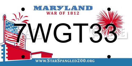 7WGT33 Maryland License Plate