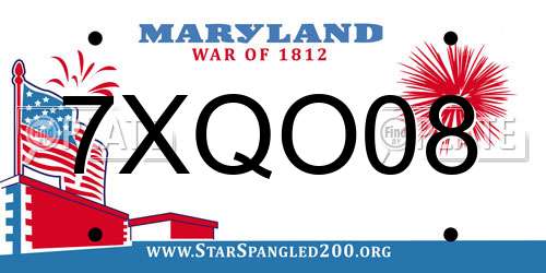 7XQO08 Maryland License Plate
