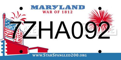 7ZHA092 Maryland License Plate