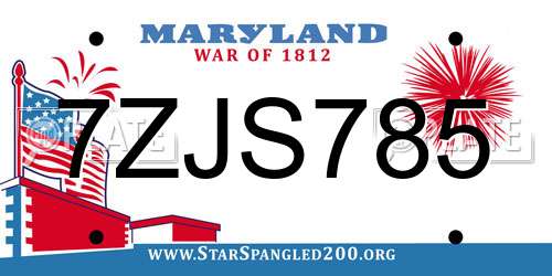 7ZJS785 Maryland License Plate