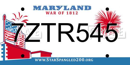 7ZTR545 Maryland License Plate