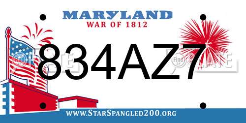 834AZ7 Maryland License Plate