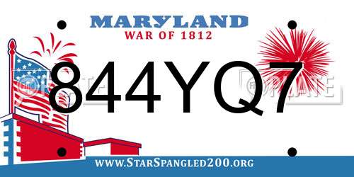 844YQ7 Maryland License Plate