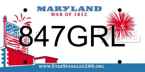 847GRL Maryland License Plate