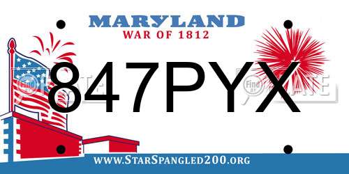 847PYX Maryland License Plate