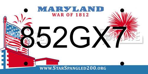 852GX7 Maryland License Plate