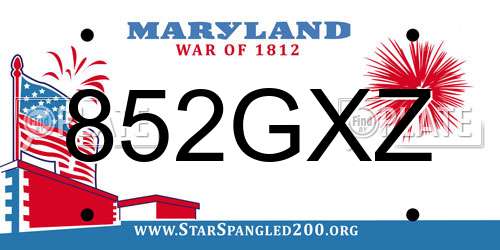 852GXZ Maryland License Plate