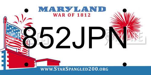 852JPN Maryland License Plate