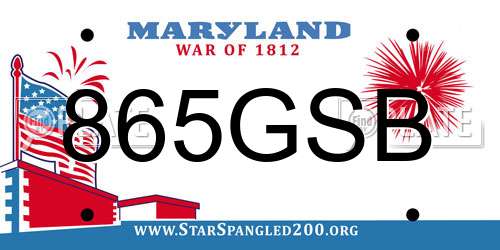 865GSB Maryland License Plate