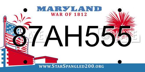 87AH555 Maryland License Plate