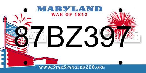 87BZ397 Maryland License Plate