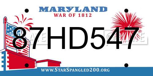 87HD547 Maryland License Plate