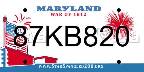 87KB820 Maryland License Plate