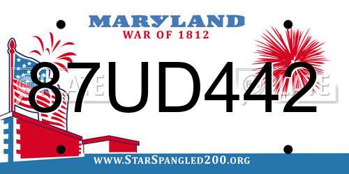 87UD442 Maryland License Plate