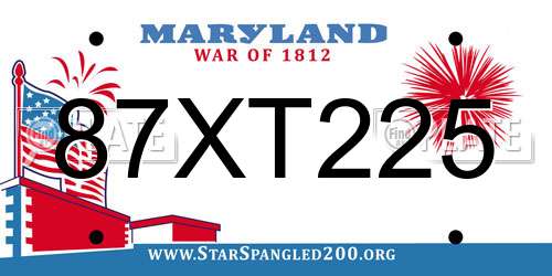 87XT225 Maryland License Plate