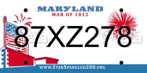 87XZ278 Maryland License Plate