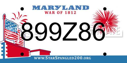 899Z86 Maryland License Plate