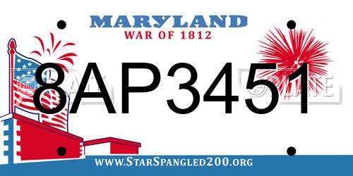8AP3451 Maryland License Plate