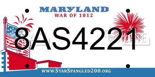 8AS4221 Maryland License Plate