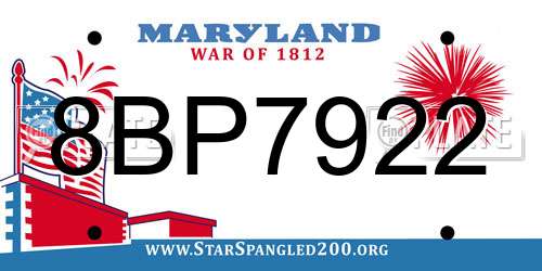 8BP7922 Maryland License Plate