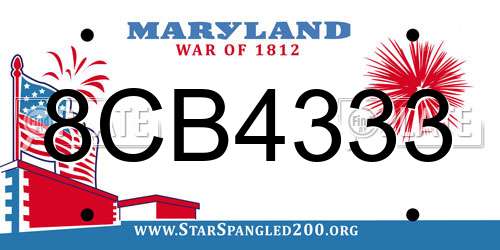 8CB4333 Maryland License Plate