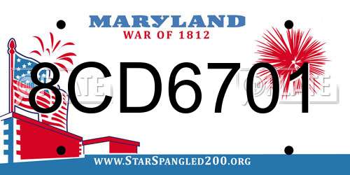 8CD6701 Maryland License Plate