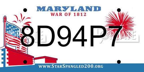8D94P7 Maryland License Plate