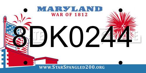 8DK0244 Maryland License Plate