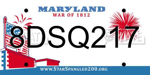 8DSQ217 Maryland License Plate