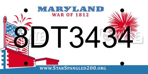 8DT3434 Maryland License Plate