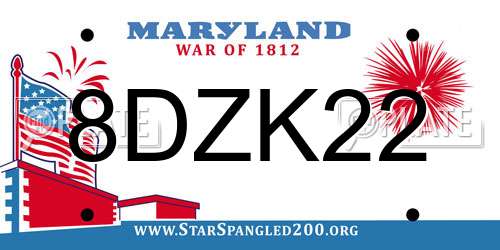 8DZK22 Maryland License Plate