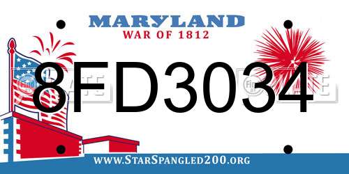 8FD3034 Maryland License Plate