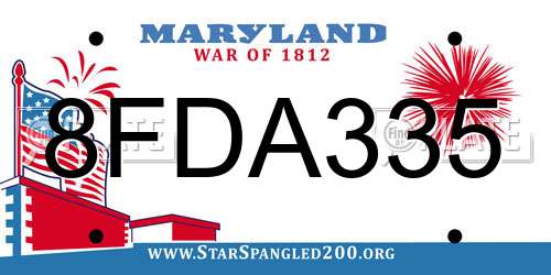 8FDA335 Maryland License Plate