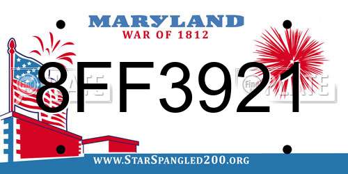 8FF3921 Maryland License Plate