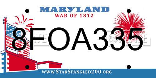 8FOA335 Maryland License Plate
