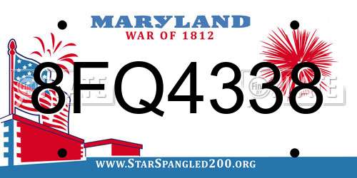 8FQ4338 Maryland License Plate