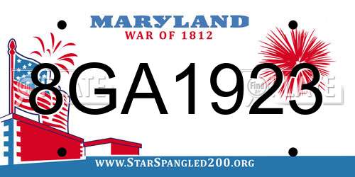 8GA1923 Maryland License Plate