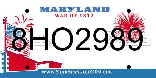 8HO2989 Maryland License Plate