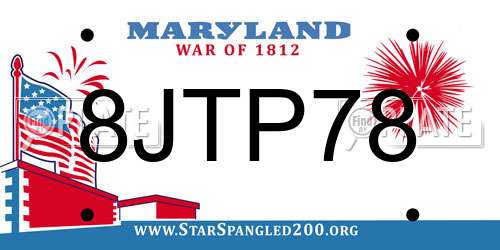 8JTP78 Maryland License Plate