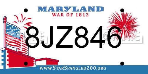 8JZ846 Maryland License Plate