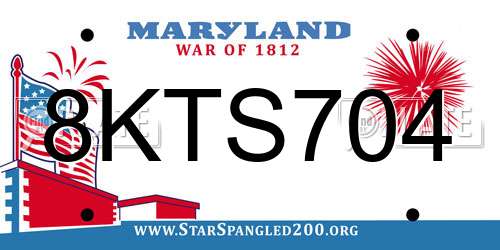 8KTS704 Maryland License Plate
