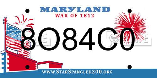 8O84C0 Maryland License Plate
