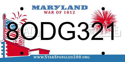 8ODG321 Maryland License Plate