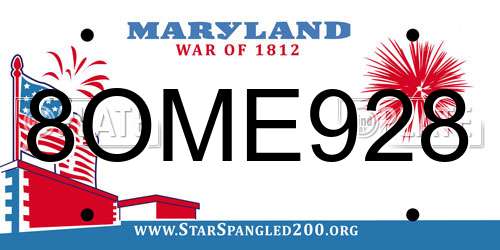 8OME928 Maryland License Plate