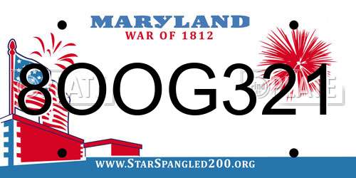8OOG321 Maryland License Plate
