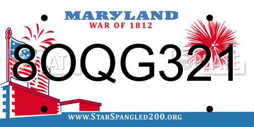 8OQG321 Maryland License Plate