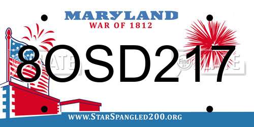 8OSD217 Maryland License Plate