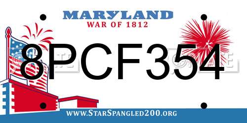 8PCF354 Maryland License Plate