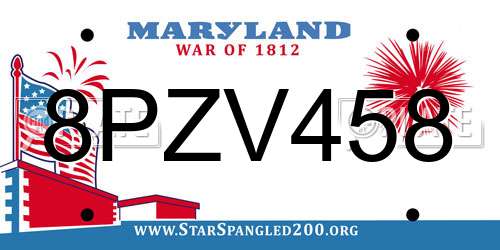 8PZV458 Maryland License Plate