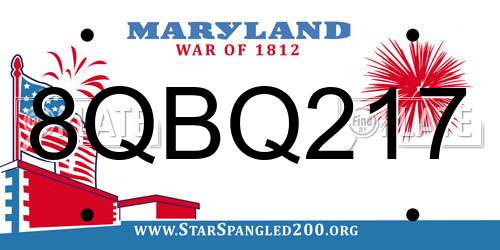 8QBQ217 Maryland License Plate
